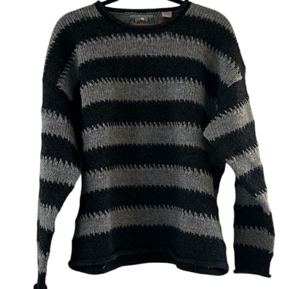 Eastern Mountain Sports Women’s 100% Wool Gray Striped  Sweater Size Medium
